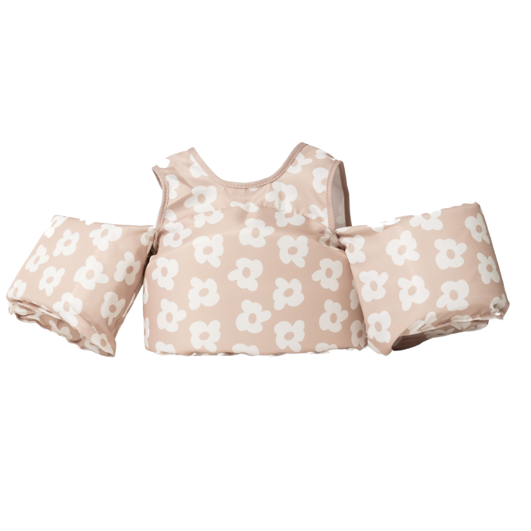 Flower Power Neutral Kids Float with taupe and off-white floral print