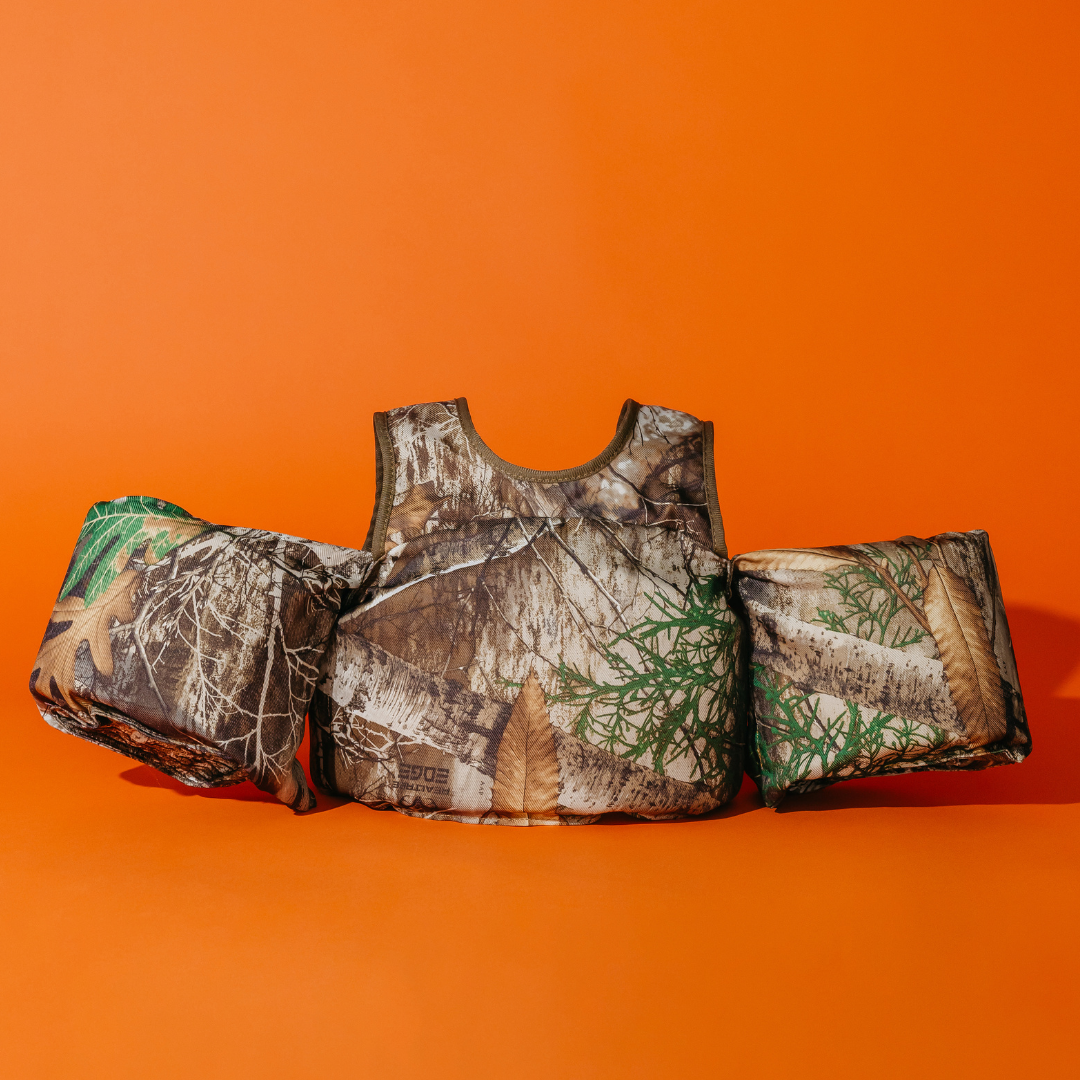Realtree Edge Camo Kids Float front view on orange background