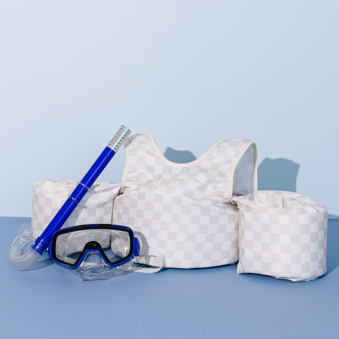 Neutral Checkered Kids Float with snorkel and swim mask